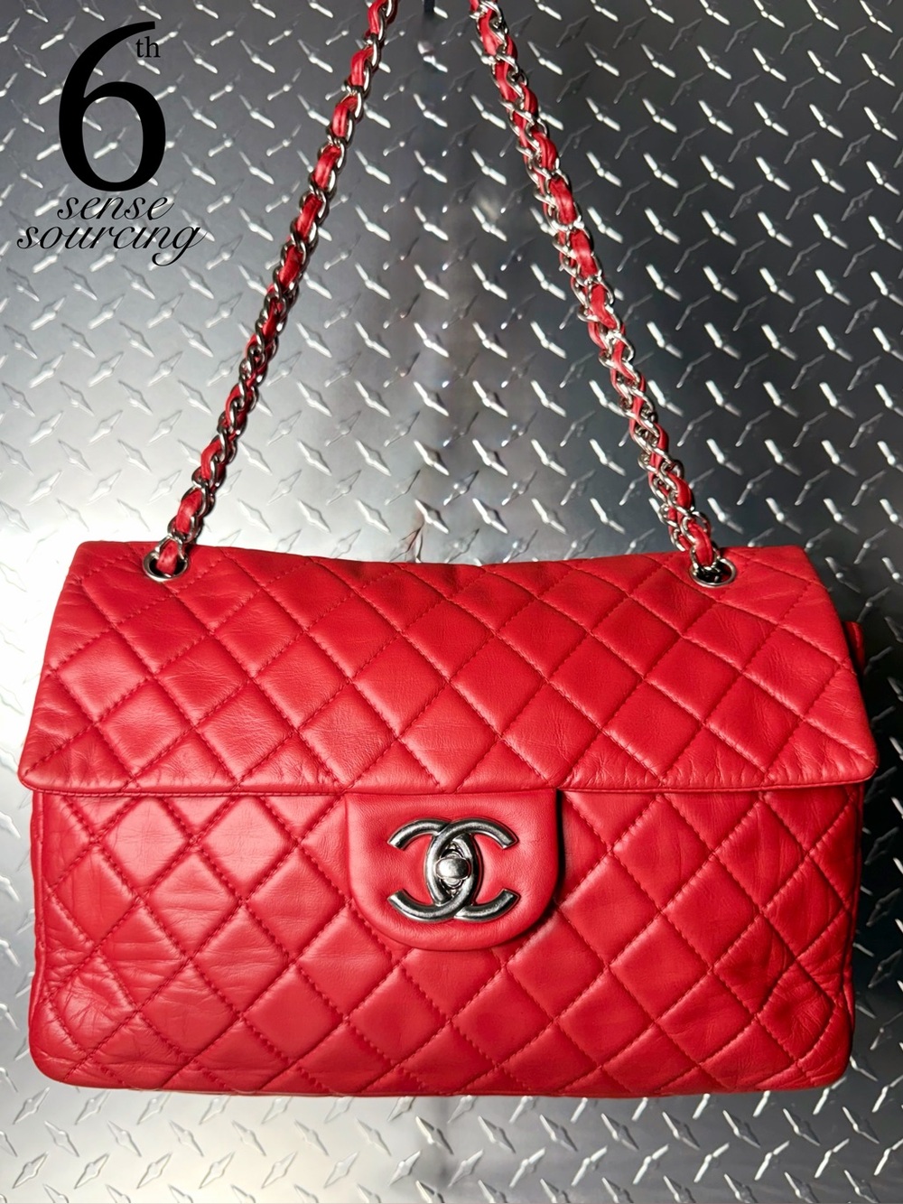 Chanel Lambskin Classic Maxi Flap in Red SHW